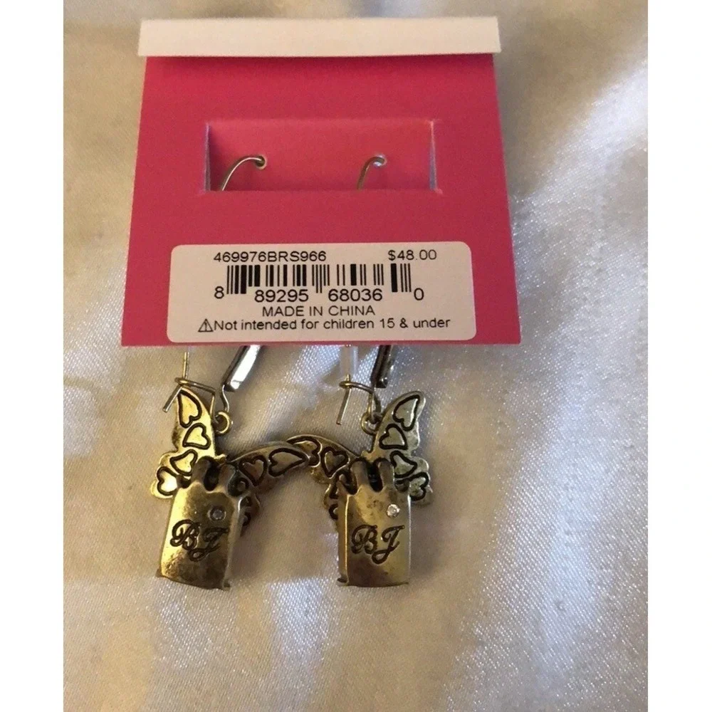 Betsey Johnson Boho Butterfly Pink & Blue Drop Earrings Crystal Accents NWT